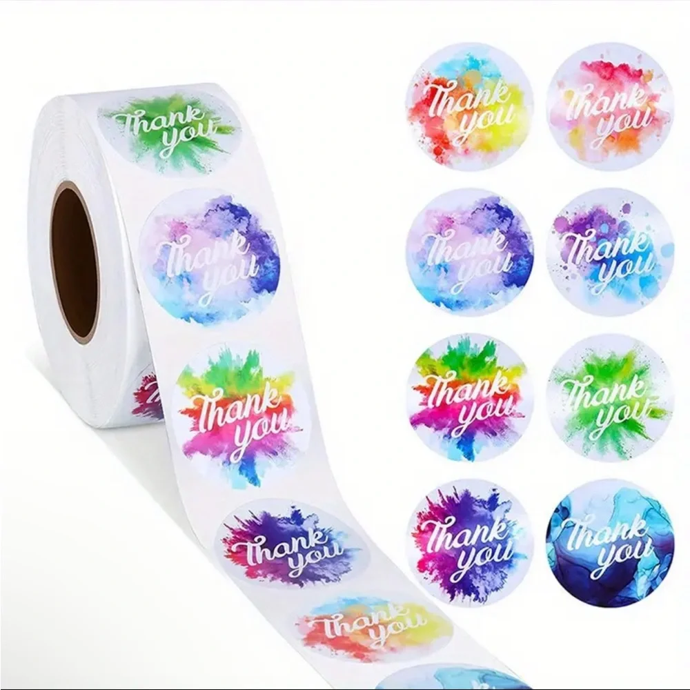 Roll of 500 Round Tie Dye Thank You Stickers Bright Colors